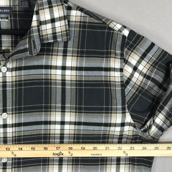 Van Heusen Shirt Men's Large Gray Plaid Regular Fit Never Tuck Button Down LS - Picture 9 of 11